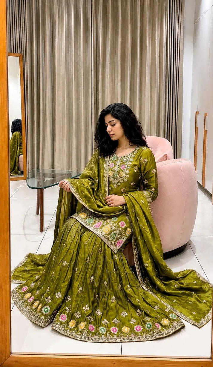 Pure Silk Embroidered Sharara Set for Women | Festive & Wedding Wear
