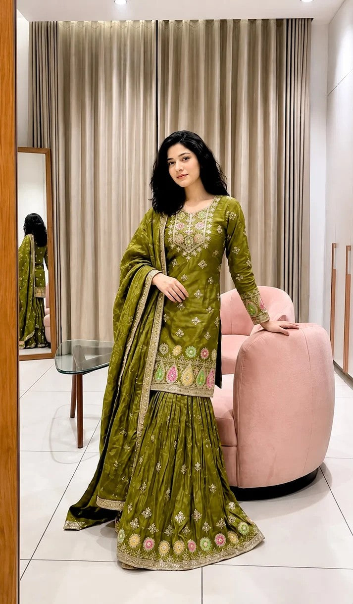 Pure Silk Embroidered Sharara Set for Women | Festive & Wedding Wear