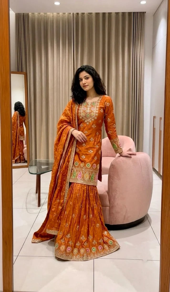 Pure Silk Embroidered Sharara Set for Women | Festive & Wedding Wear