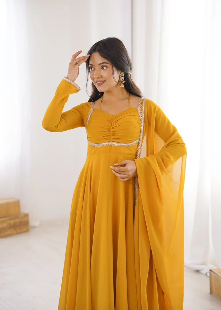 Pure Fox Blooming Georgette Anarkali Gown with Dupatta Set