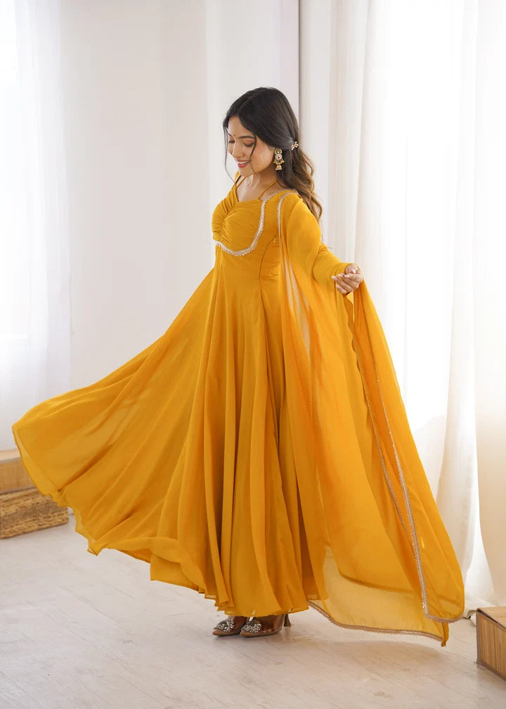 Pure Fox Blooming Georgette Anarkali Gown with Dupatta Set