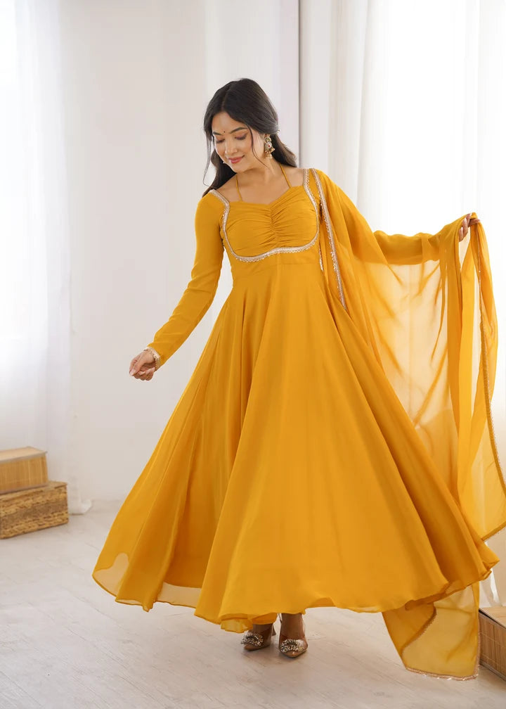 Pure Fox Blooming Georgette Anarkali Gown with Dupatta Set