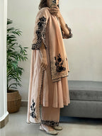 Beige Mul Chanderi Suit Set
