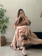 Beige Mul Chanderi Suit Set