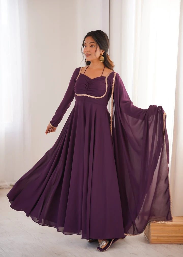 Pure Fox Blooming Georgette Anarkali Gown with Dupatta Set