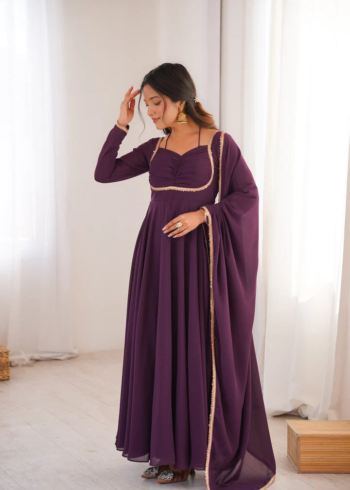 Pure Fox Blooming Georgette Anarkali Gown with Dupatta Set