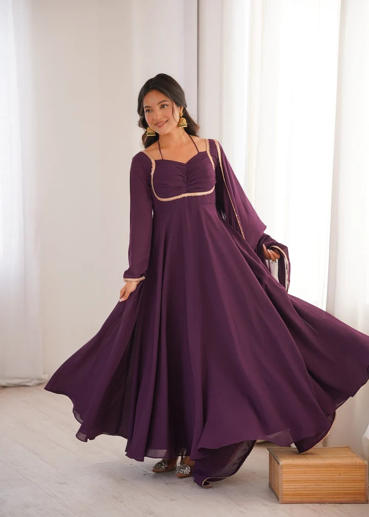 Pure Fox Blooming Georgette Anarkali Gown with Dupatta Set