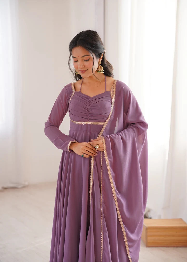 Pure Fox Blooming Georgette Anarkali Gown with Dupatta Set