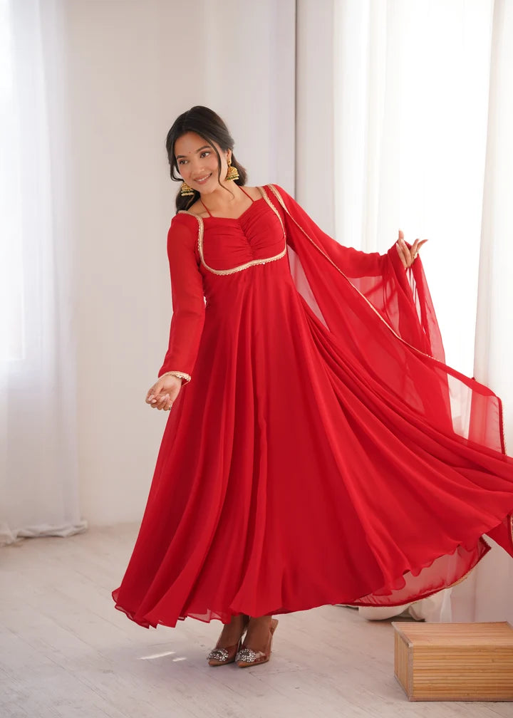 Pure Fox Blooming Georgette Anarkali Gown with Dupatta Set