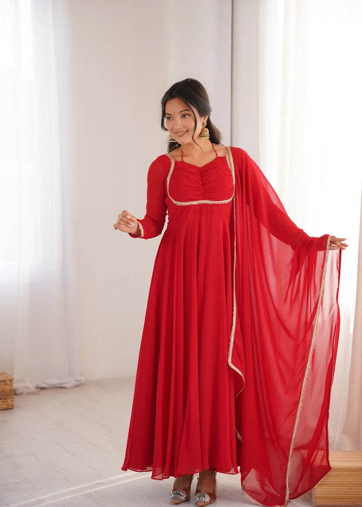 Pure Fox Blooming Georgette Anarkali Gown with Dupatta Set