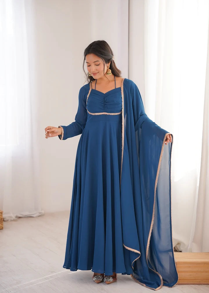 Pure Fox Blooming Georgette Anarkali Gown with Dupatta Set