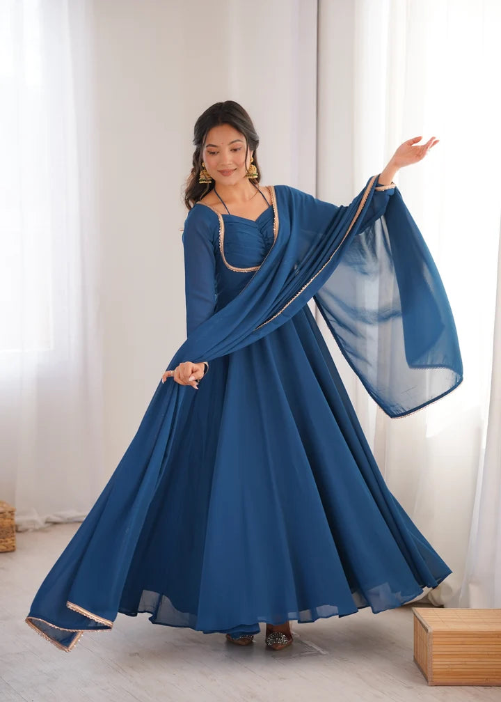 Pure Fox Blooming Georgette Anarkali Gown with Dupatta Set