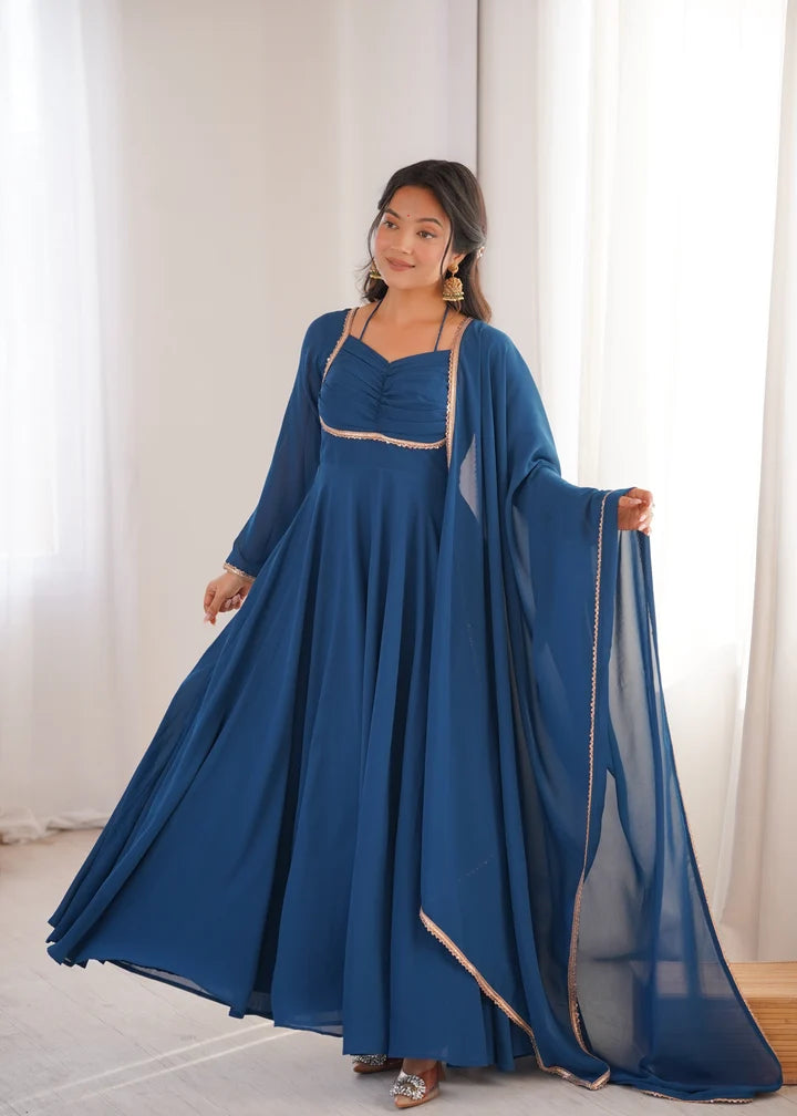 Pure Fox Blooming Georgette Anarkali Gown with Dupatta Set