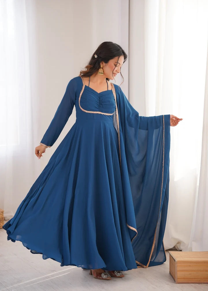 Pure Fox Blooming Georgette Anarkali Gown with Dupatta Set