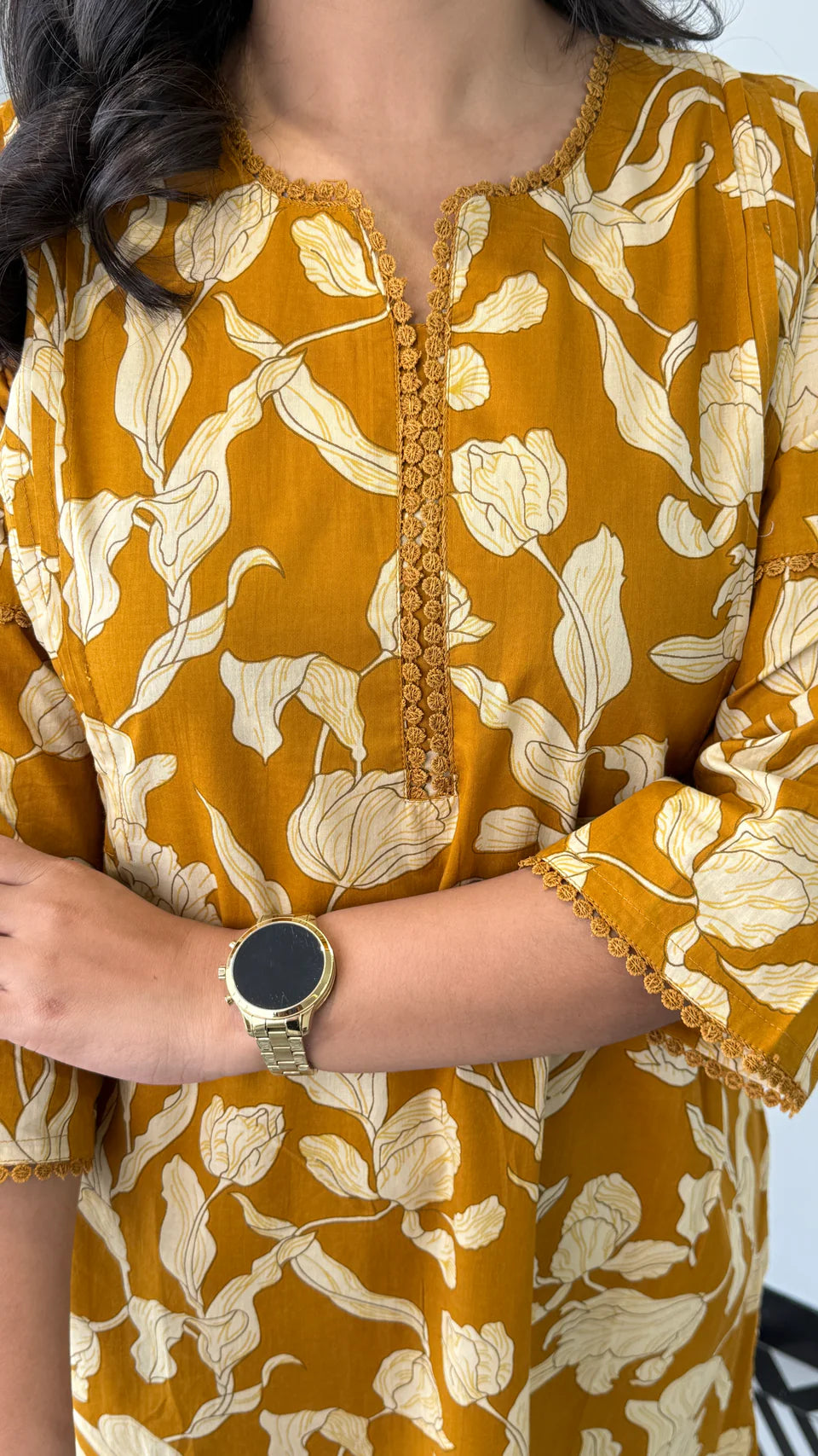 Yellow Floral Bloom Cotton Kurta Pants for Women