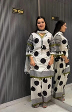 Women’s Ivory Cotton Silk Polka Dot Printed Kurta Salwar Suit Set