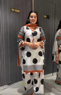 Women’s Ivory Cotton Silk Polka Dot Printed Kurta Salwar Suit Set