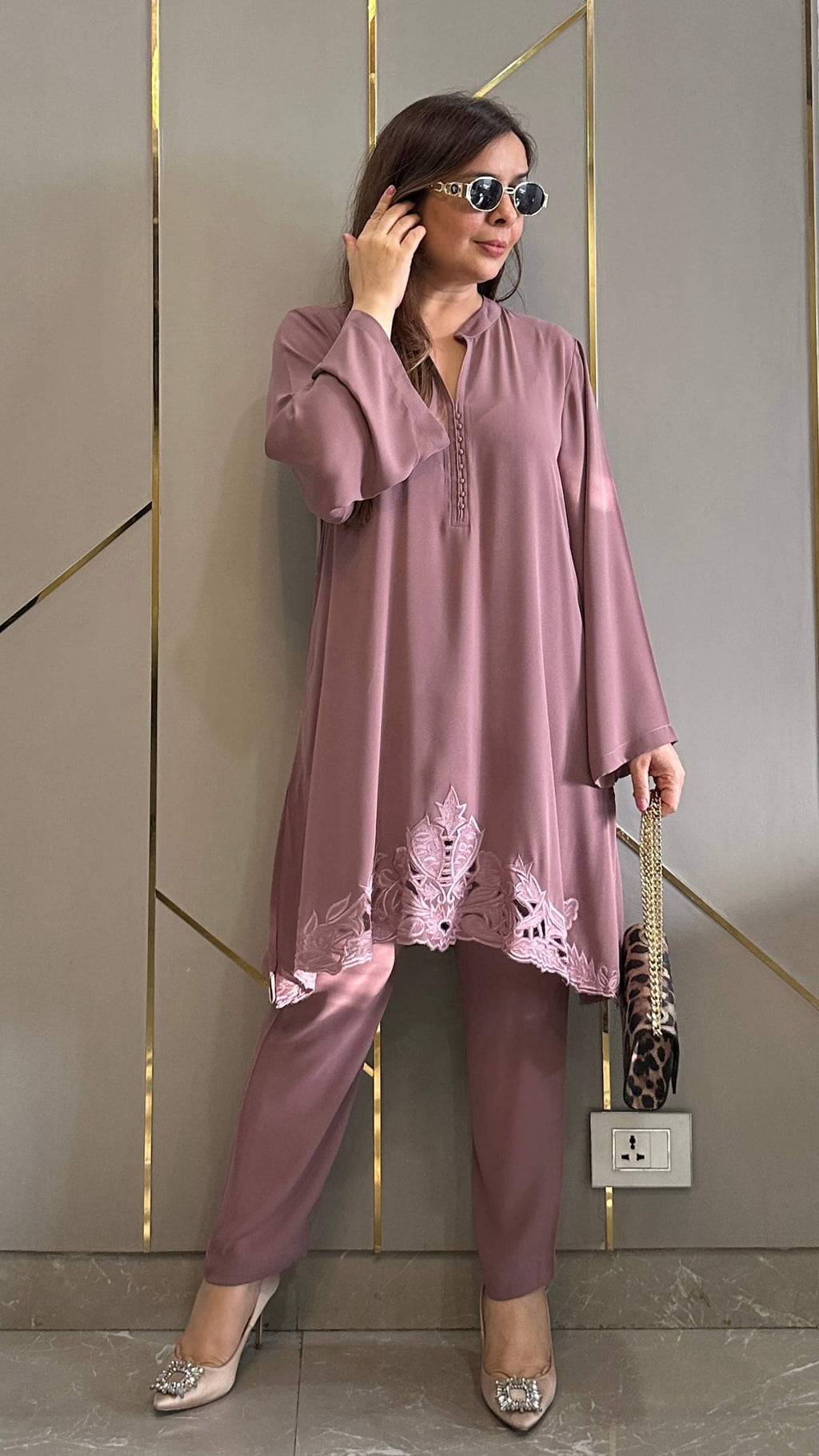 Zoya Blush Pink Georgette Co-ord Set with Embroidery – Women's Festive Wear