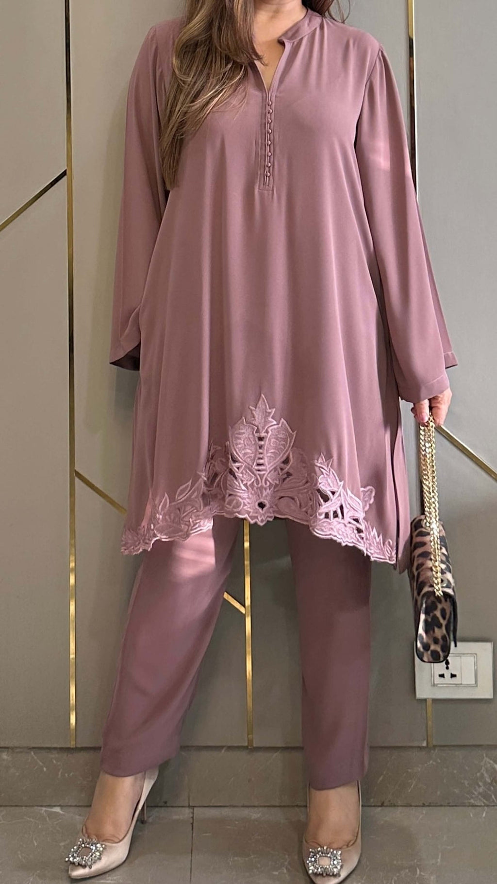 Zoya Blush Pink Georgette Co-ord Set with Embroidery – Women's Festive Wear