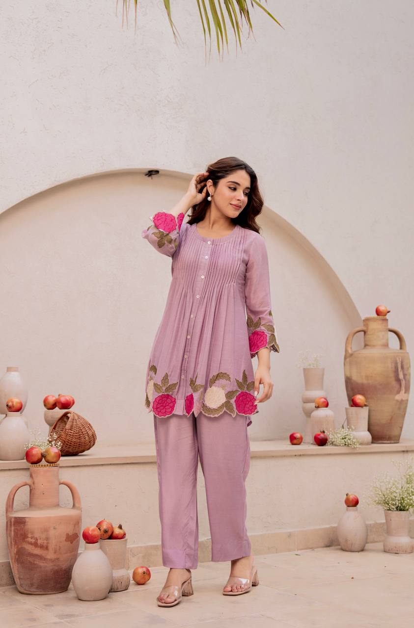 Women's Floral Embroidered Chanderi Silk Co-Ord Set