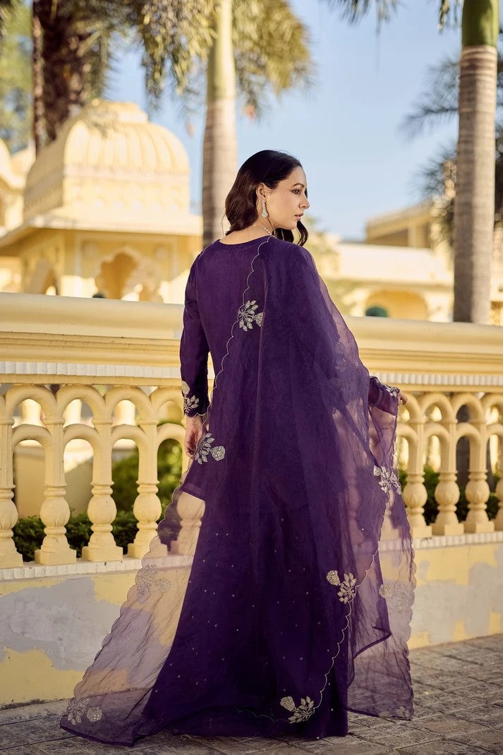 Royal Purple Chanderi Silk Sharara Set | Wedding & Festive Wear