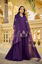 Royal Purple Chanderi Silk Sharara Set | Wedding & Festive Wear