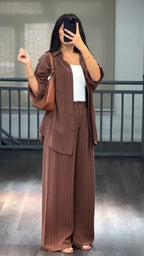 Brown Cotton Striped Co-ord Set