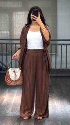 Brown Cotton Striped Co-ord Set