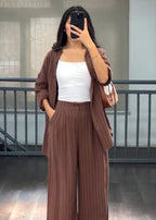 Brown Cotton Striped Co-ord Set