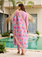 Lavender Embroidered Ethnic Kurta Suit Set | Women 3-Piece Ethnic Wear