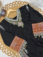 Women Paki Style Star Silk Embroidery Kurti Pant Dupatta Set