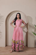 Women Tussar Silk Kalamkari Bandhani Pattern Gown