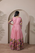 Women Tussar Silk Kalamkari Bandhani Pattern Gown
