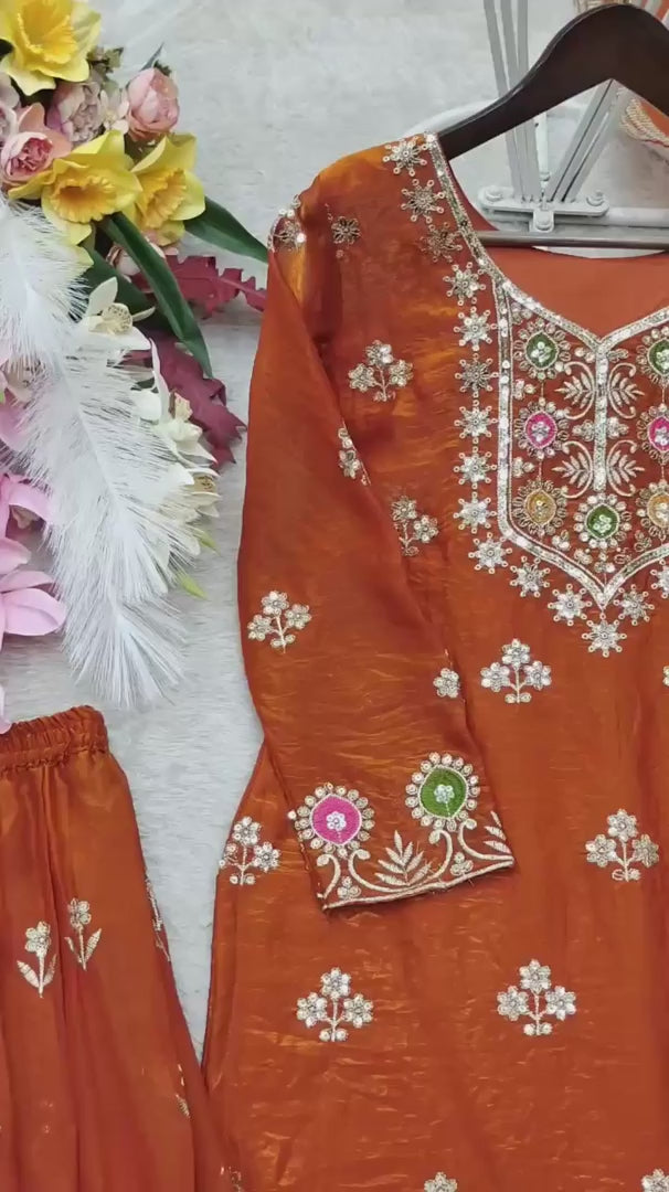 Pure Silk Embroidered Sharara Set for Women | Festive & Wedding Wear