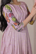 Women Tussar Silk Kalamkari Bandhani Pattern Gown