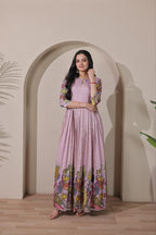 Women Tussar Silk Kalamkari Bandhani Pattern Gown