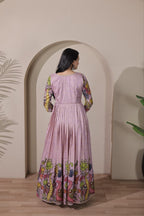 Women Tussar Silk Kalamkari Bandhani Pattern Gown