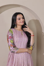 Women Tussar Silk Kalamkari Bandhani Pattern Gown
