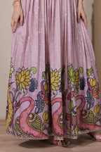 Women Tussar Silk Kalamkari Bandhani Pattern Gown
