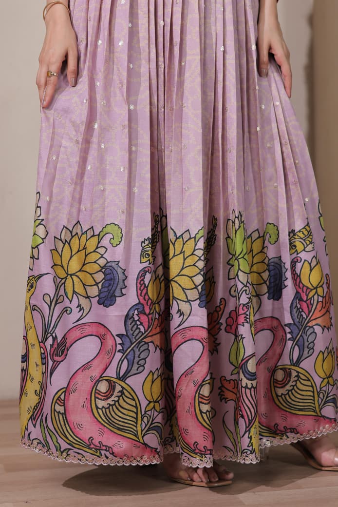 Women Tussar Silk Kalamkari Bandhani Pattern Gown