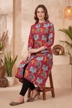 Cherry Red A-Line Long Kurta with Floral Print - photo 6