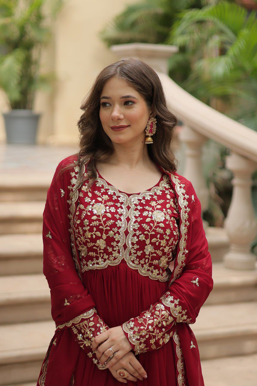 Blooming Beauty Gown for Women - Faux Sequins & Embroidery - Formal Wear