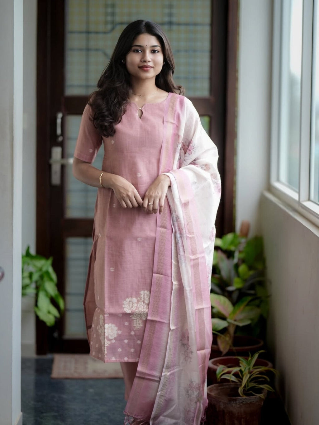 Premium Blush  Floral Kurti Set 🌸