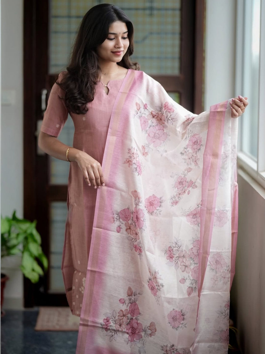 Premium Blush  Floral Kurti Set 🌸