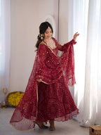 Jaipuri Bandhani Print Anarkali Suit Set With Mirror Work