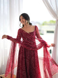 Jaipuri Bandhani Print Anarkali Suit Set With Mirror Work