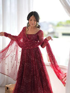 Jaipuri Bandhani Print Anarkali Suit Set With Mirror Work