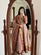 Premium Pattu Cotton Handwork Kurta Set with Jacquard Zari Border & Dupatta