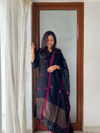 Women New Premium Chanderi Black Kurta Set