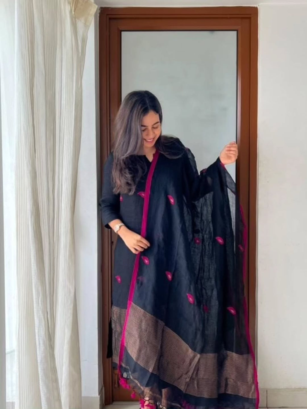 Women New Premium Chanderi Black Kurta Set